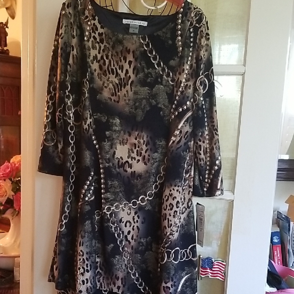 Peter Nygard Black and Brown Animal Print Dress